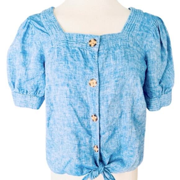 TALBOTS LINEN TIE WAIST TOP - CROSS DYE SIZE XS - Picture 6 of 6